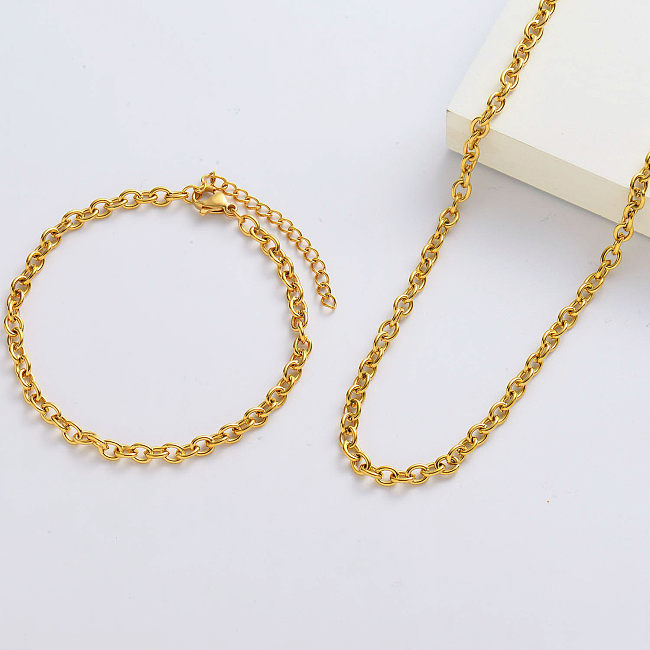 Venta al por mayor de diseños de collares simples chapados en oro y juegos de pulseras para mujeres