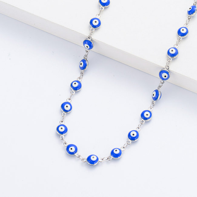 Wholesale Silver Plated Bule Evil Eye Necklace