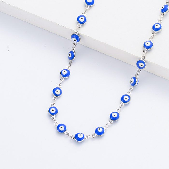 Vente en gros Collier Bule Evil Eye Plaqué Argent