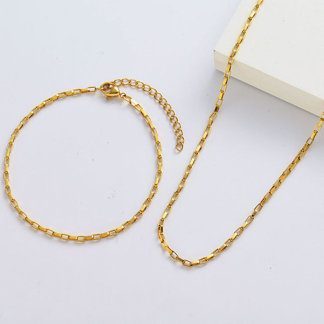 Gold Plated Simple Long Necklace Designs And Bracelet Set For Gril