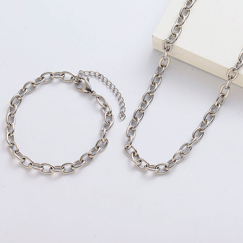 Stainless Steel Thin Simple Long Necklace And Bracelet Set Wholesale