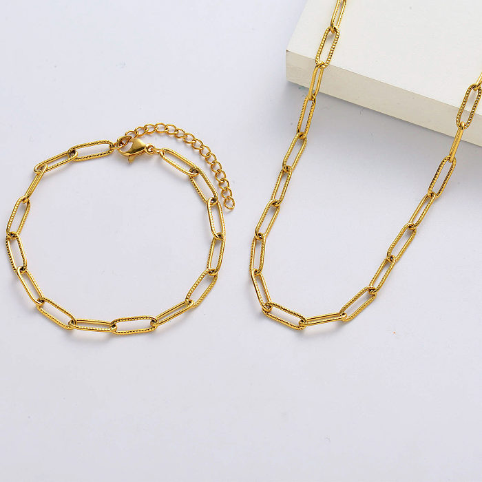 Wholesale Gold Plated Simple Oval Necklace And Bracelet Sets