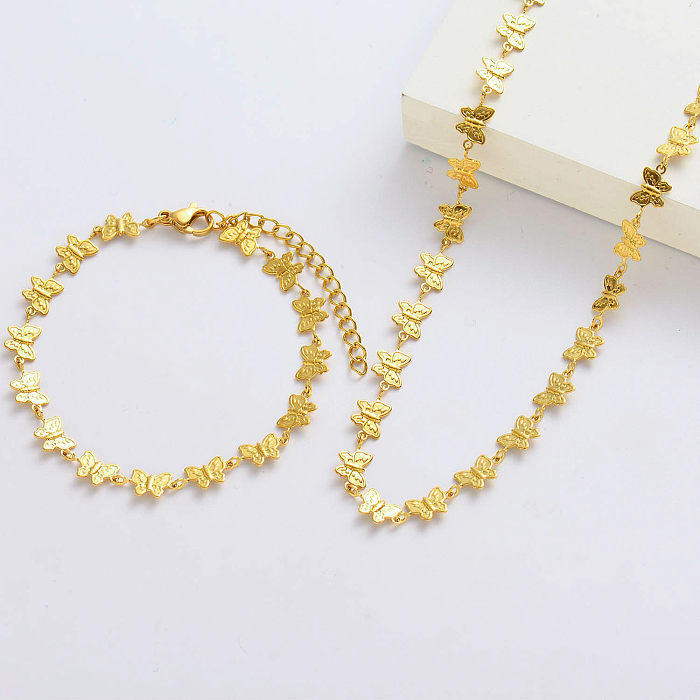 سلسلة فراشة ذهبية للبيع بالجملة مع تصاميم قلادة وأساور ساحرة على شكل فراشة  للنساء - Jewenoir
