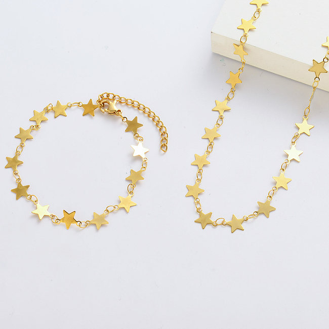 Cadena de estrella de oro al por mayor con diseños de colgantes y pulseras de dijes de estrella para mujer