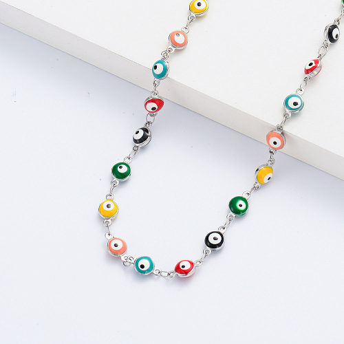 Wholesale Silver Plated Multiple Colors Evil Eye Necklace