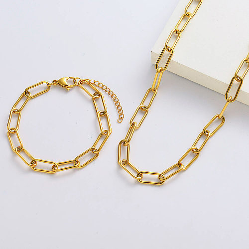 Conjunto de pulseiras e designs de colar longo de ouro para mulheres