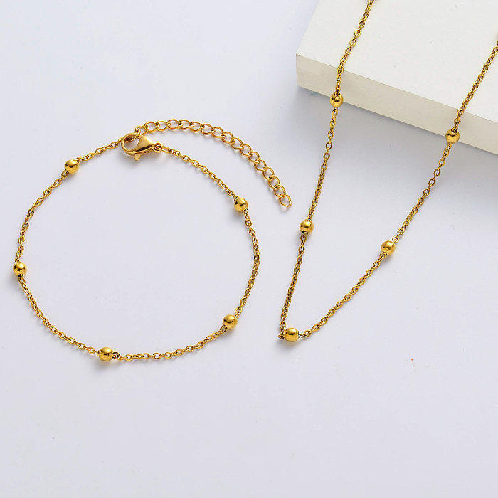 سلسلة ذهبية بسيطة مع تصاميم قلادة وأساور ساحرة بالخرز للإناث - Jewenoir