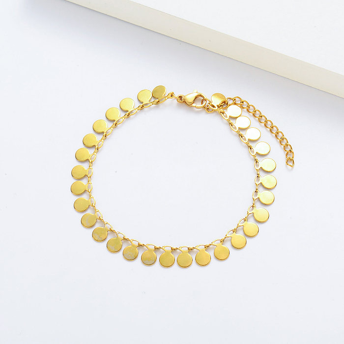 Bracelets de chaîne plaqués or 18 carats avec charme de disque pour femmes