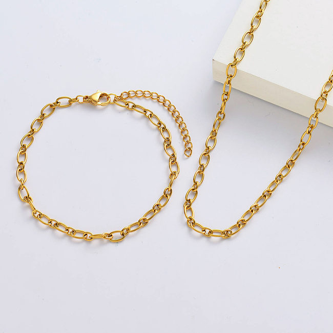 Conjunto de pulsera y diseños de collar moderno chapado en oro al por mayor para mujer