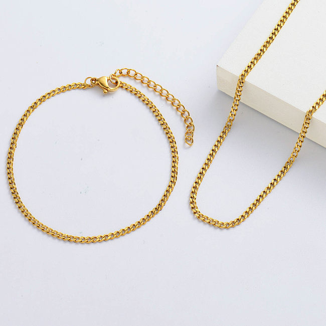 Wholesale Women's Gold Chain Thin Necklaces And Thin Gold Charm Bracelet Sets