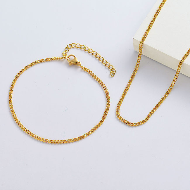 Gold Long Necklace Charm Bracelets Sets For Women Wholesale Jewelry Supplier