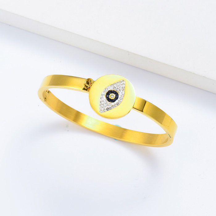 18k gold plated stainless steel round evil eye bangle