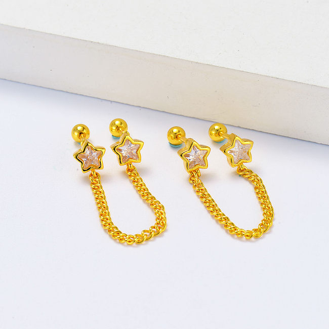 gold plated star shape with chain earrings