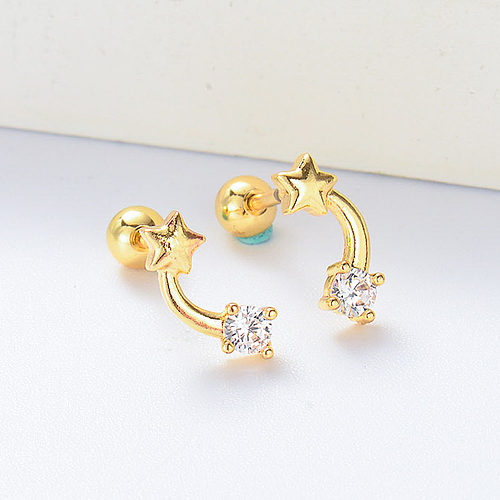 mini gold plated star with diamond piercing earrings