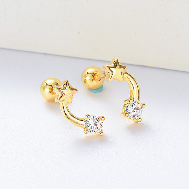 mini estrela banhada a ouro com brincos de piercing de diamante