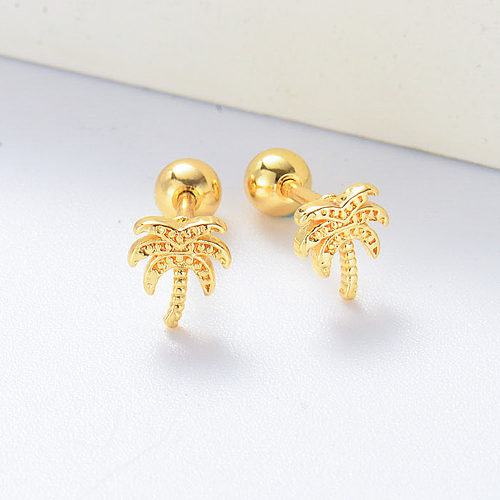 small gold plated coconut tree piercing earrings