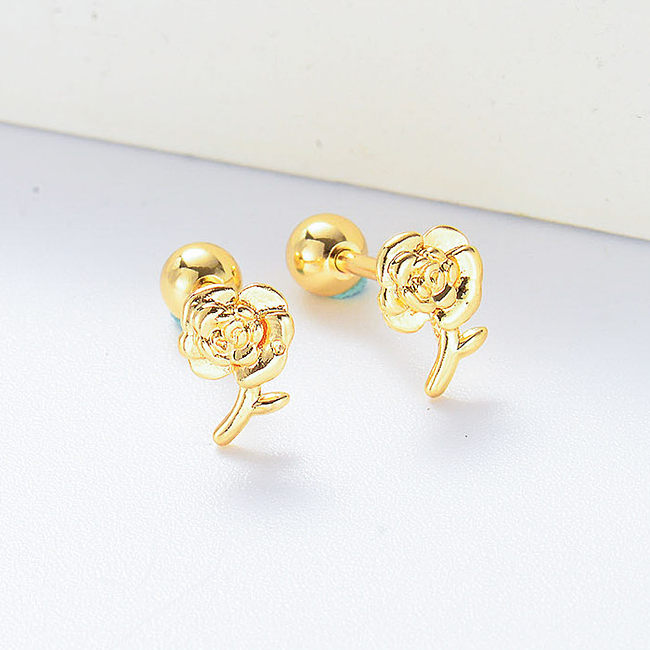 mini gold plated rose piercing earrings