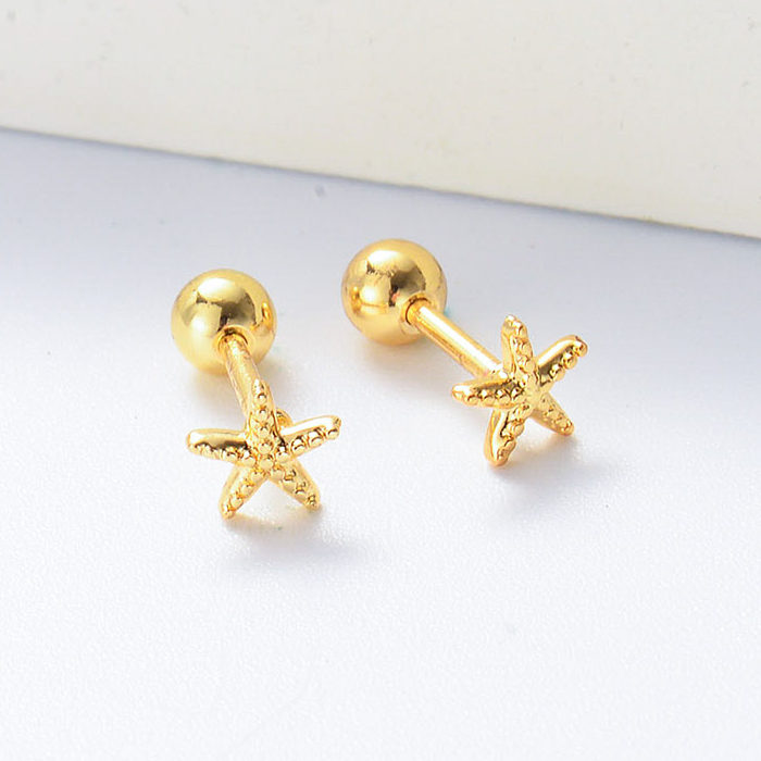 mini brincos de piercing estrela do mar banhados a ouro