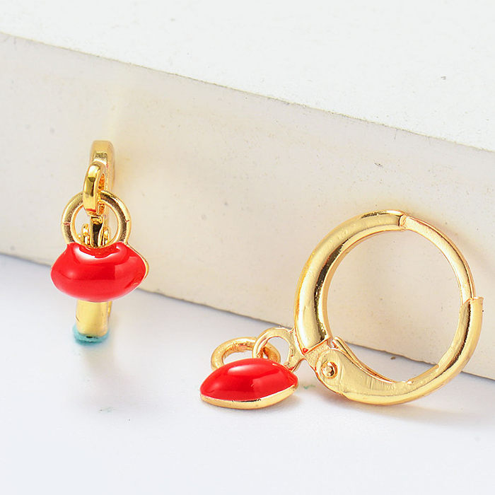 mini red enamel gold plated lip hoop earrings