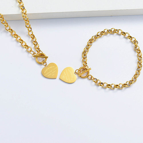 vente en gros ensemble bracelet et collier coeur pour toujours plaqué or