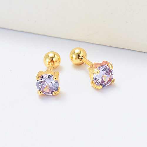 purple zirconia birthstone gold plated piercing earrings