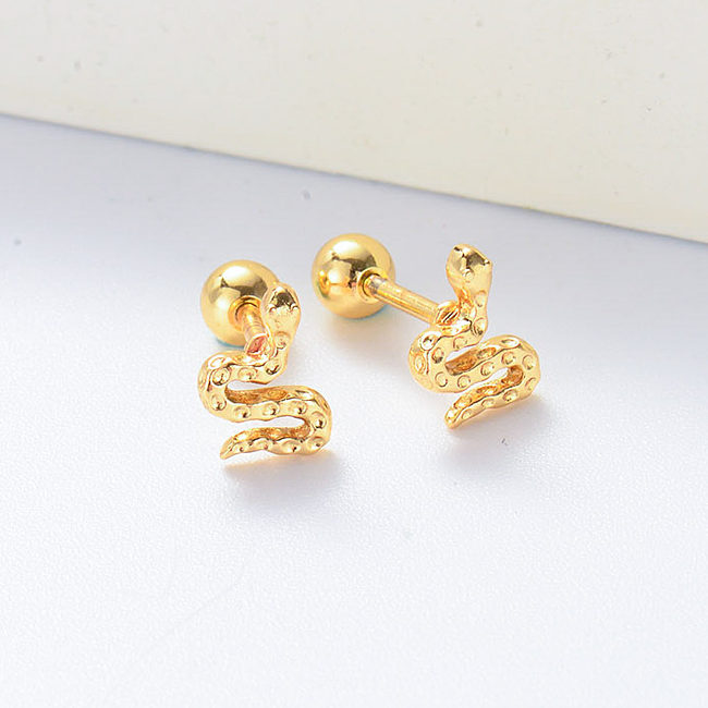 mini brincos de piercing de cobra banhados a ouro