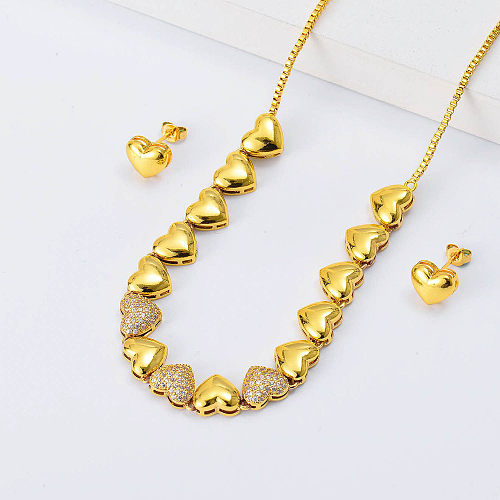Gold pated heart statement earrings necklace set