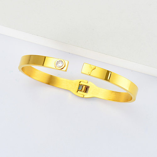 pulseira personalizada em aço inoxidável banhada a ouro letra Y