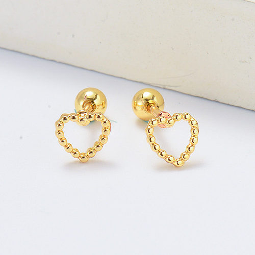 small gold plated hollow heart piercing earrings