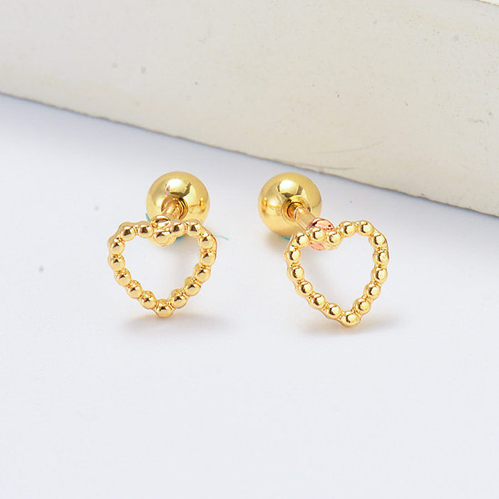 small gold plated hollow heart piercing earrings