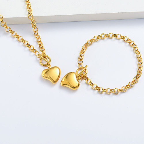 ensemble bracelet et collier coeur plaqué or