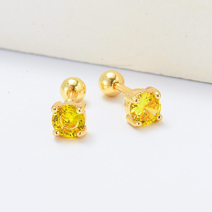 yellow zirconia birthstone gold plated piercing earrings