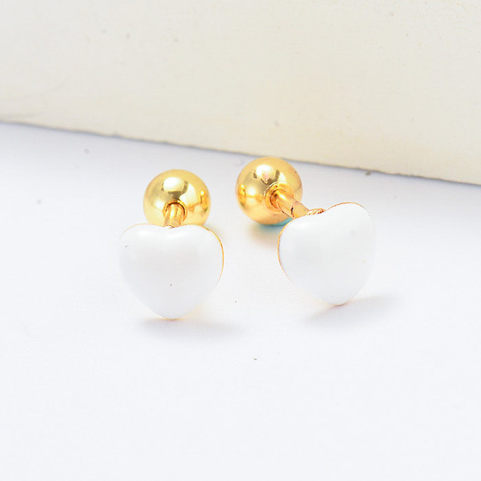 cute white enamel heart piercing earrings