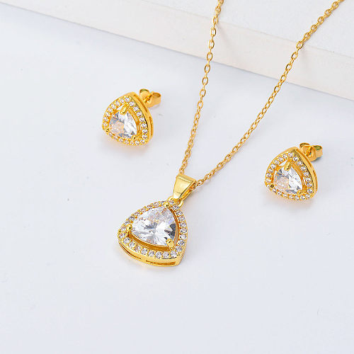 géométrie plaquée or avec ensemble de bijoux de mariée en zircone blanche