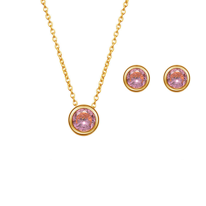 Rosa Geburtsstein-Ohrring-Halsketten-Set