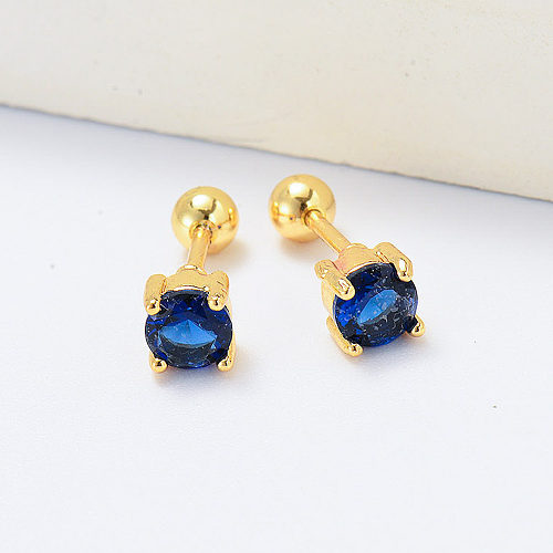 boucles d'oreilles piercing plaqué or pierre de naissance zircone bleu foncé