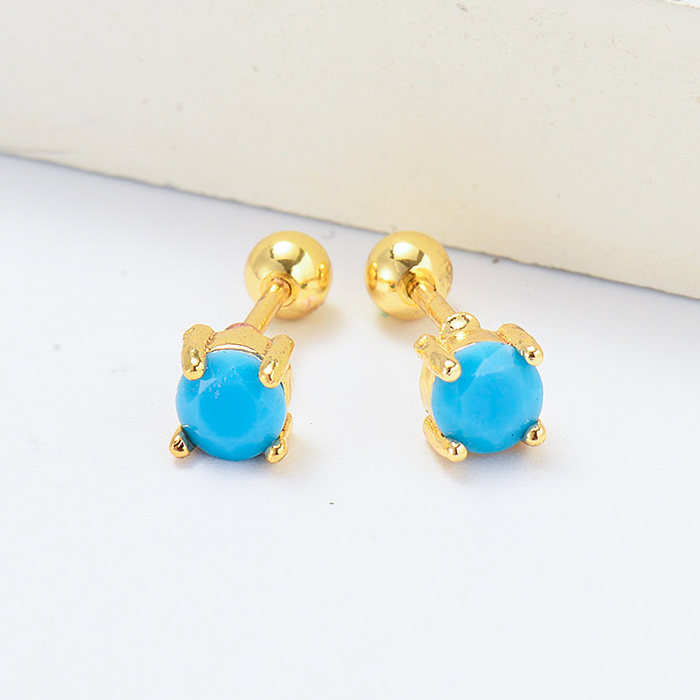 blue birthstone gold plated piercing earrings