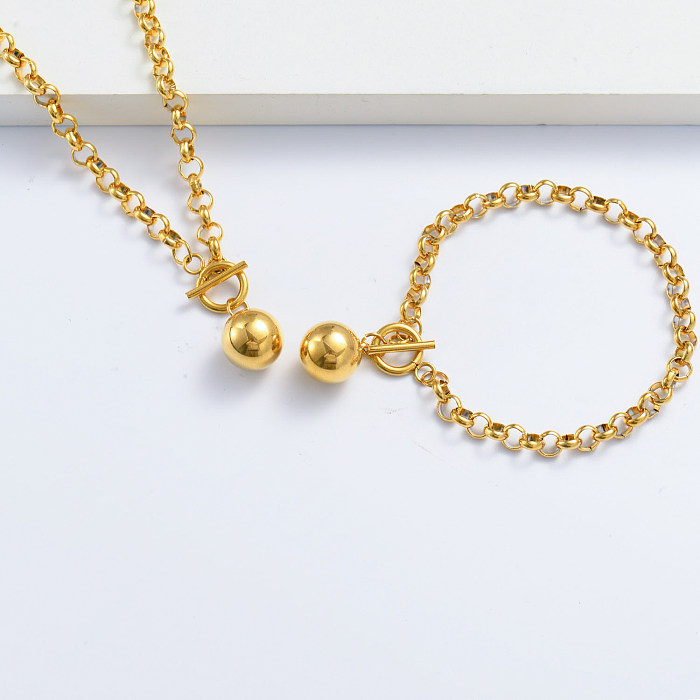 gold plated ball bracelet and necklace set