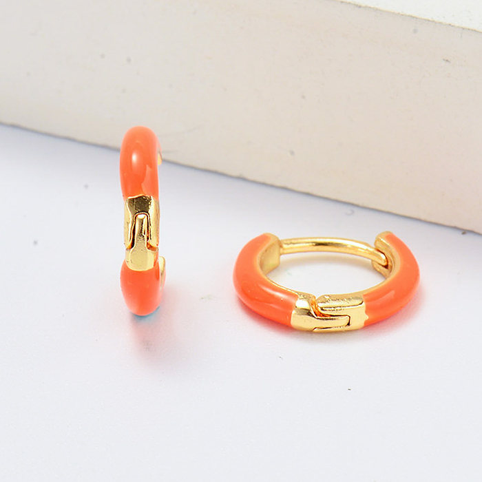 mini orange enamel gold plated hoop earrings