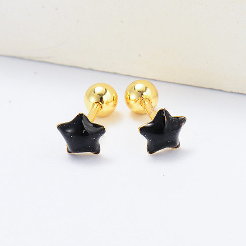 Vergoldete Piercing-Ohrringe mit schwarzen Kristallsternen