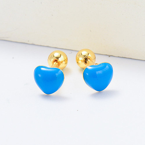 lindos aretes piercing corazón piedra azul