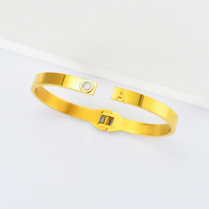 gold plated stainless steel letter A cuff bracelet for ladies