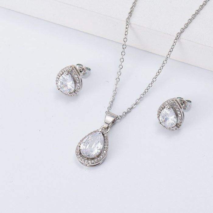 silver waterdrop zircon party jewelry set