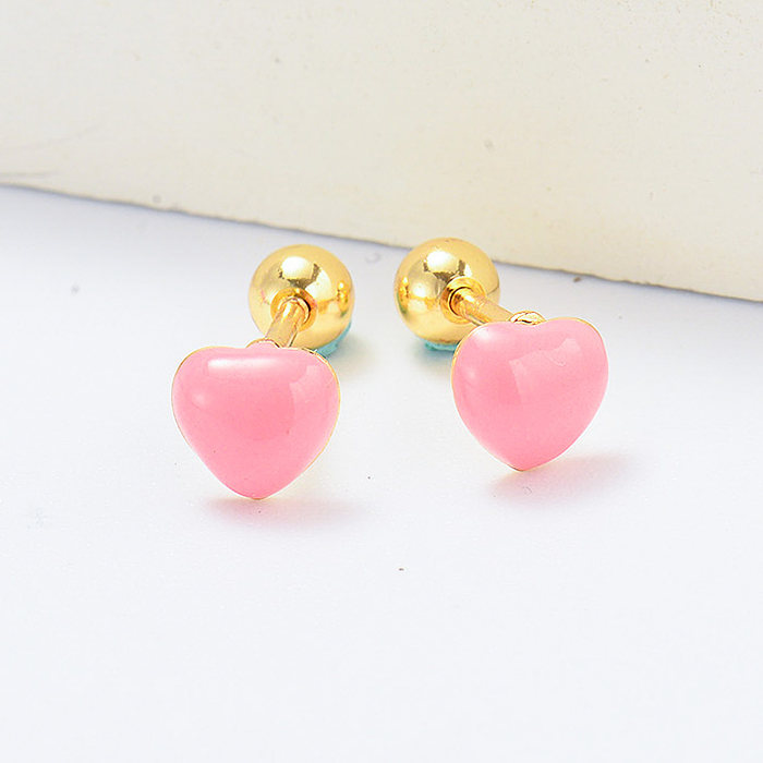 cute pink crystal heart piercing earrings