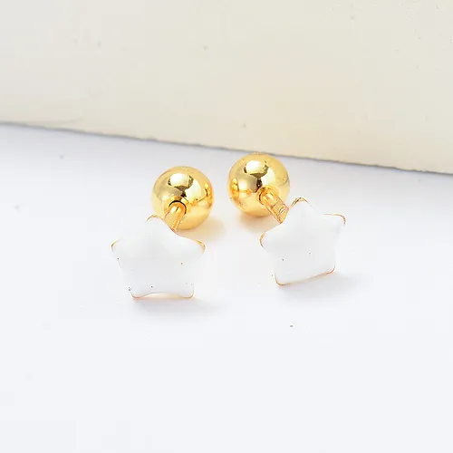 white piedra star gold plated piercing earrings
