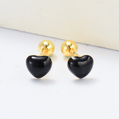 cute black enamel heart piercing earrings