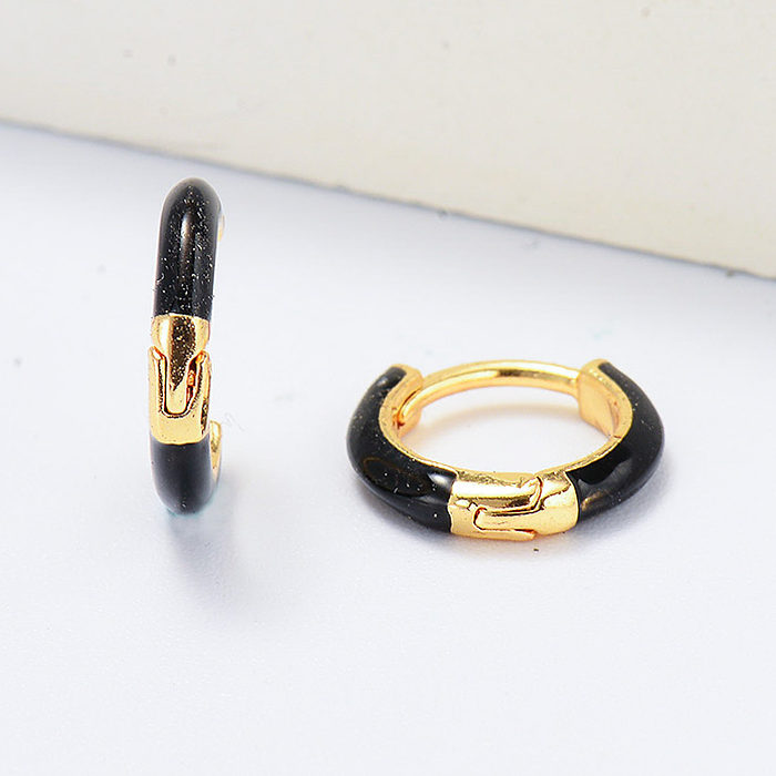 mini black enamel gold plated hoop earrings