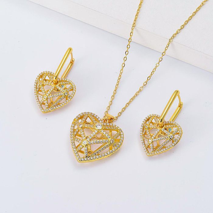 full setting zirconia hollow heart jewelry set