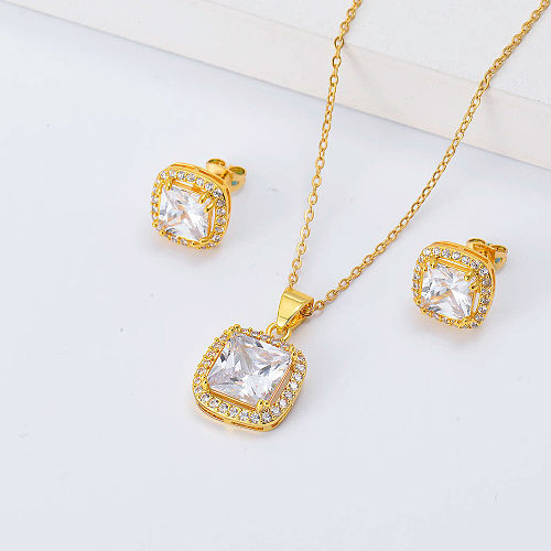luxury square zirconia wedding jewelry set
