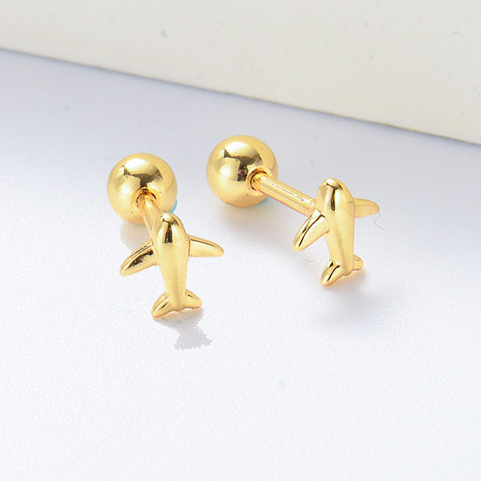 mini brincos de piercing de avião banhados a ouro